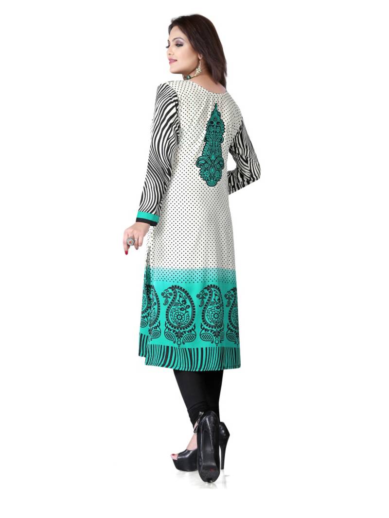 Green and white american crepe printed kurti