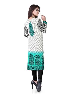 Green and white american crepe printed kurti 4