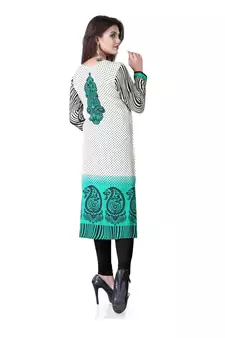 Green and white american crepe printed kurti