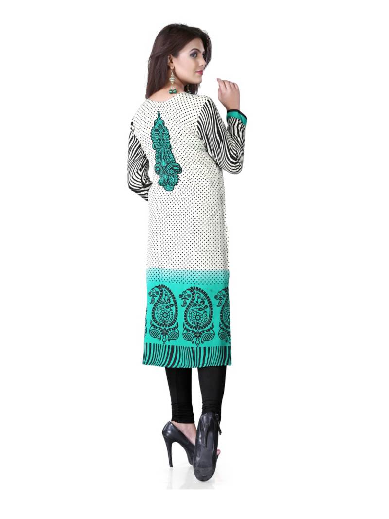 Green and white american crepe printed kurti