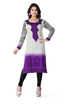Purple and white american crepe printed kurti