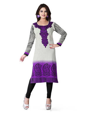 Purple and white american crepe printed kurti 1