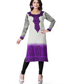 Purple and white american crepe printed kurti