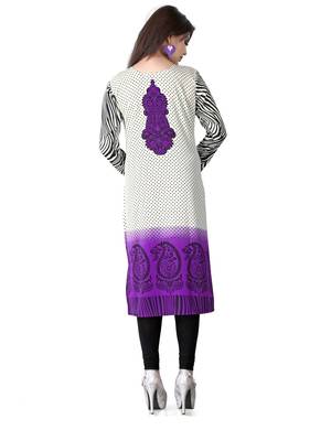 Purple and white american crepe printed kurti 2