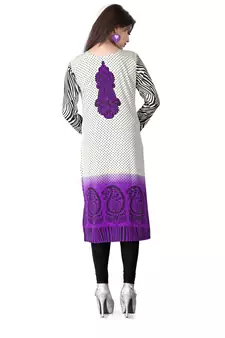 Purple and white american crepe printed kurti