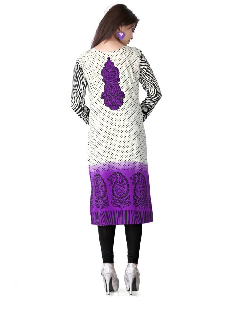 Purple and white american crepe printed kurti