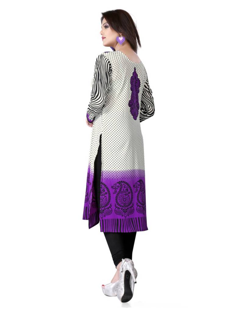 Purple and white american crepe printed kurti