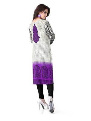 Purple and white american crepe printed kurti 4