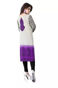Purple and white american crepe printed kurti