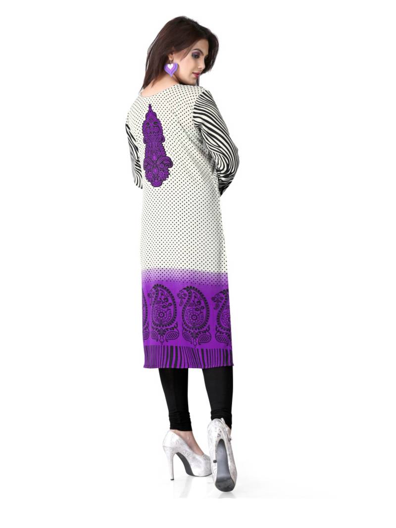 Purple and white american crepe printed kurti