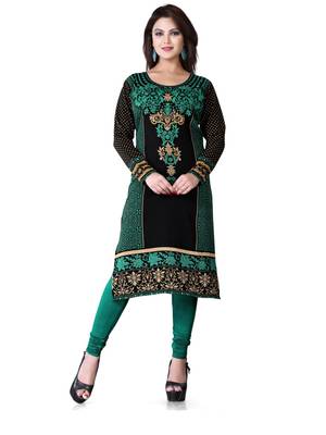 Black and green american crepe printed kurti 1