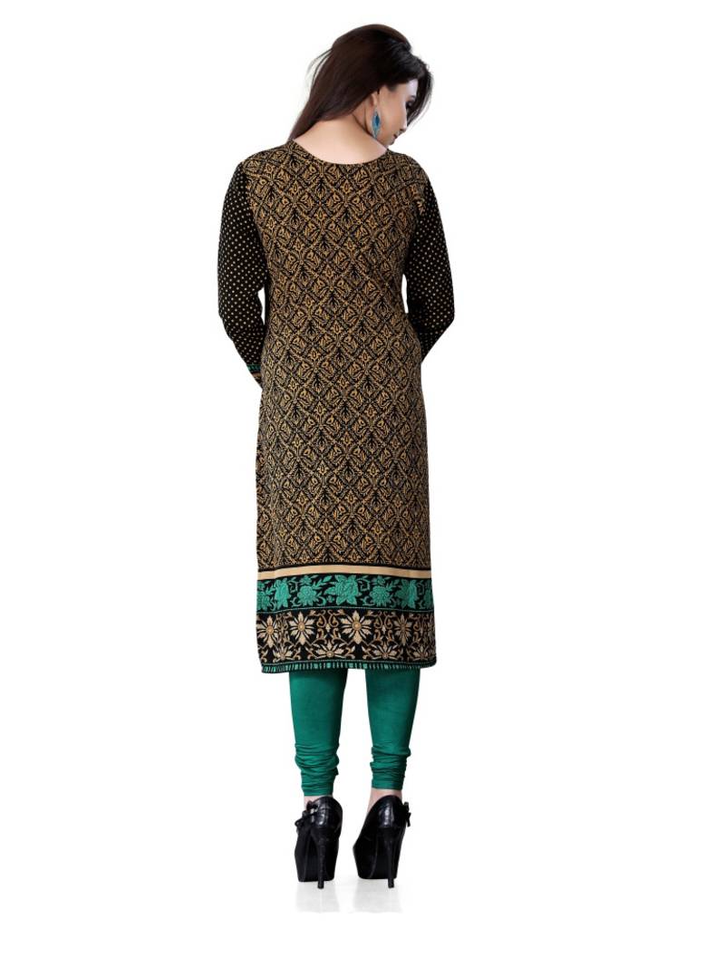Black and green american crepe printed kurti