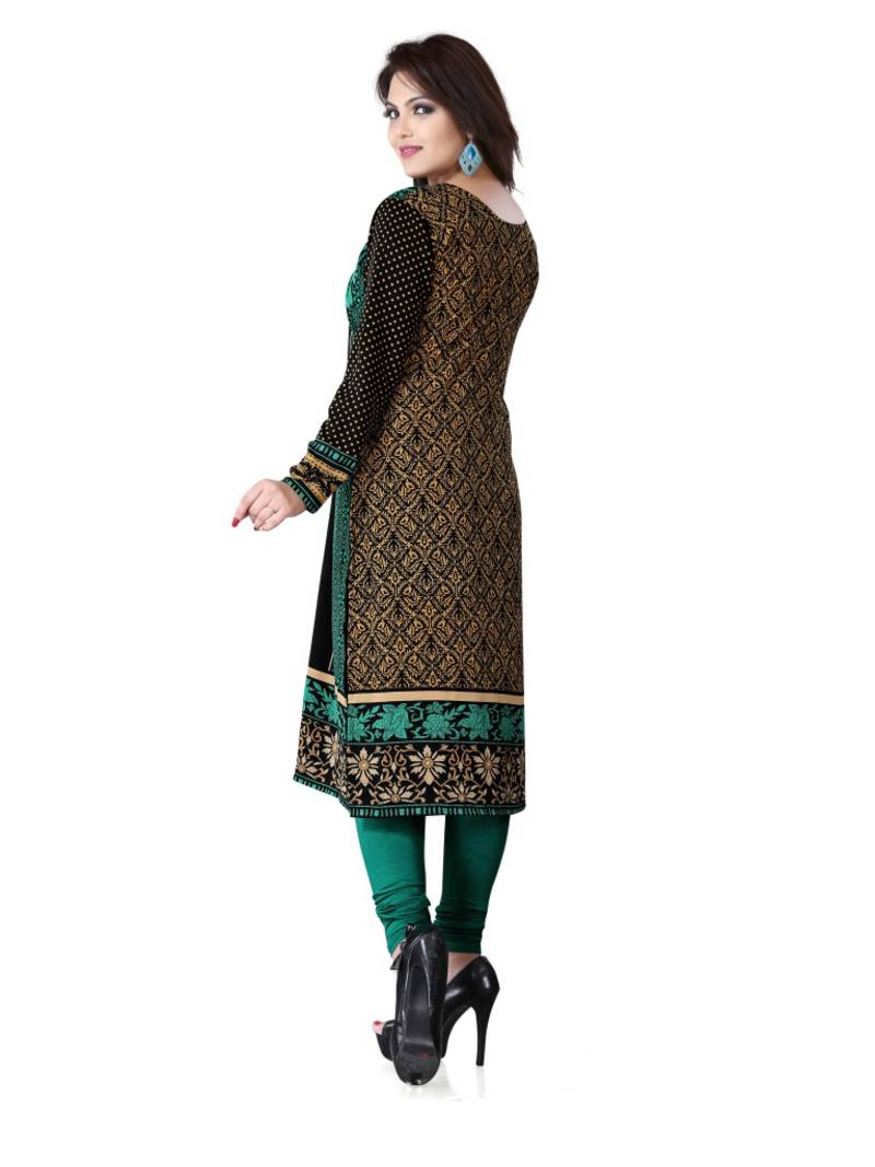 Black and green american crepe printed kurti