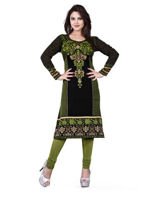 Black and green american crepe printed kurti 1