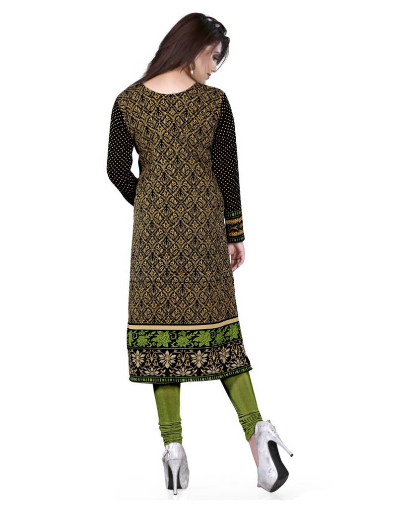 Black and green american crepe printed kurti