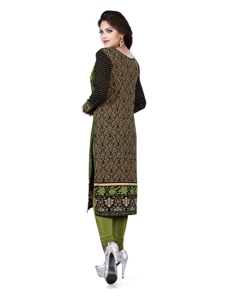 Black and green american crepe printed kurti