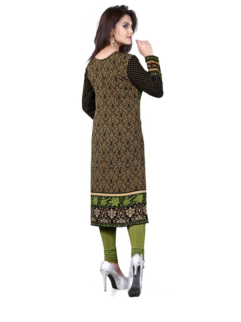Black and green american crepe printed kurti