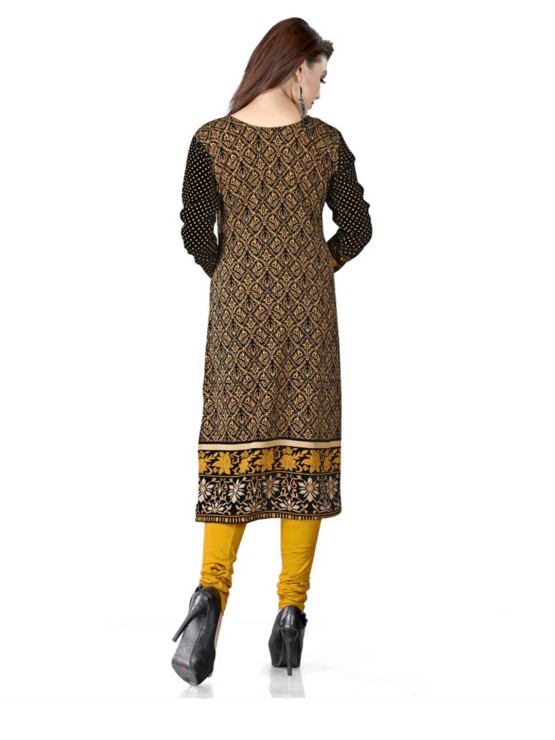 Black and yellow  american crepe printed kurti