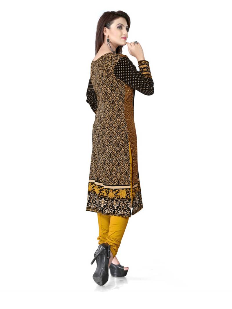 Black and yellow  american crepe printed kurti