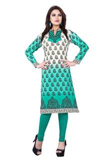 Green and white american crepe printed kurti