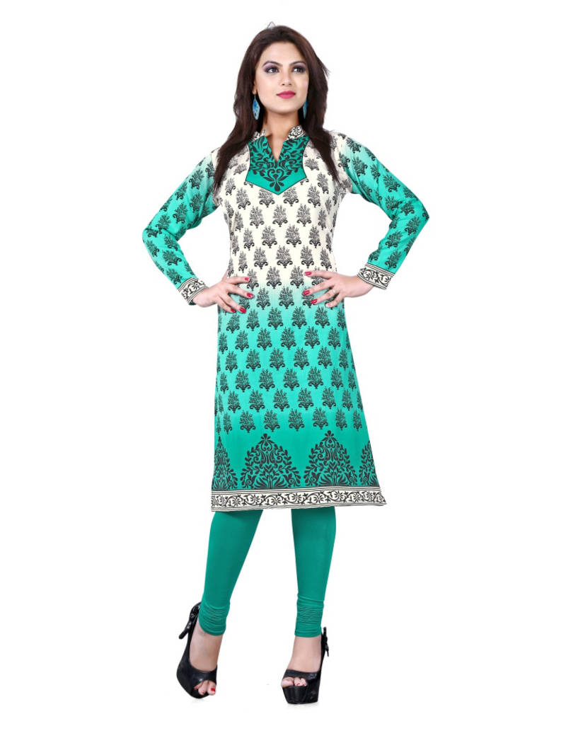 Green and white american crepe printed kurti