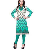 Green and white american crepe printed kurti