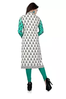 Green and white american crepe printed kurti
