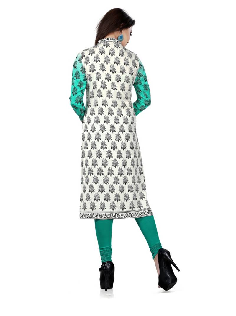 Green and white american crepe printed kurti