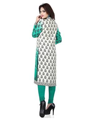 Green and white american crepe printed kurti 3