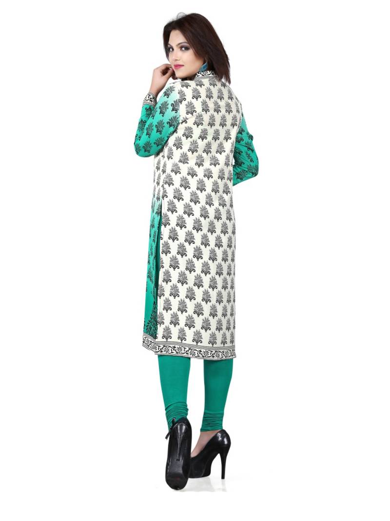 Green and white american crepe printed kurti