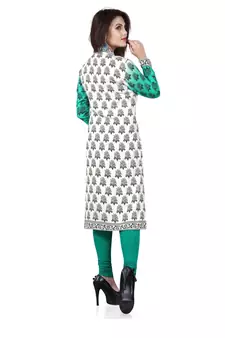 Green and white american crepe printed kurti