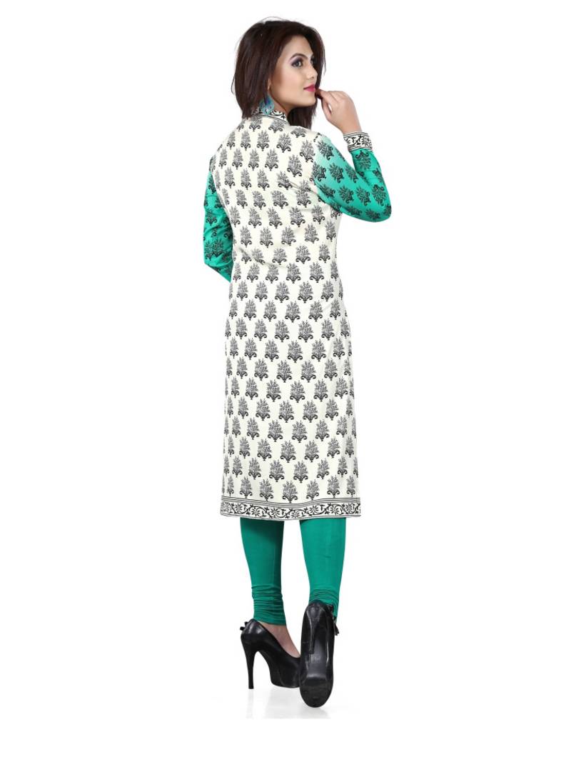 Green and white american crepe printed kurti