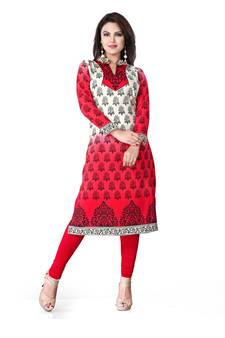 Red and white american crepe printed kurti