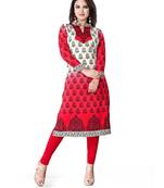 Red and white american crepe printed kurti