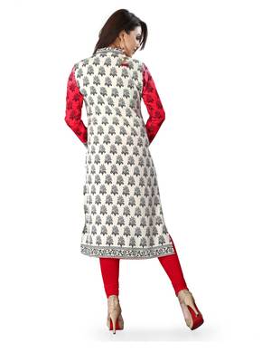 Red and white american crepe printed kurti 2