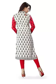 Red and white american crepe printed kurti