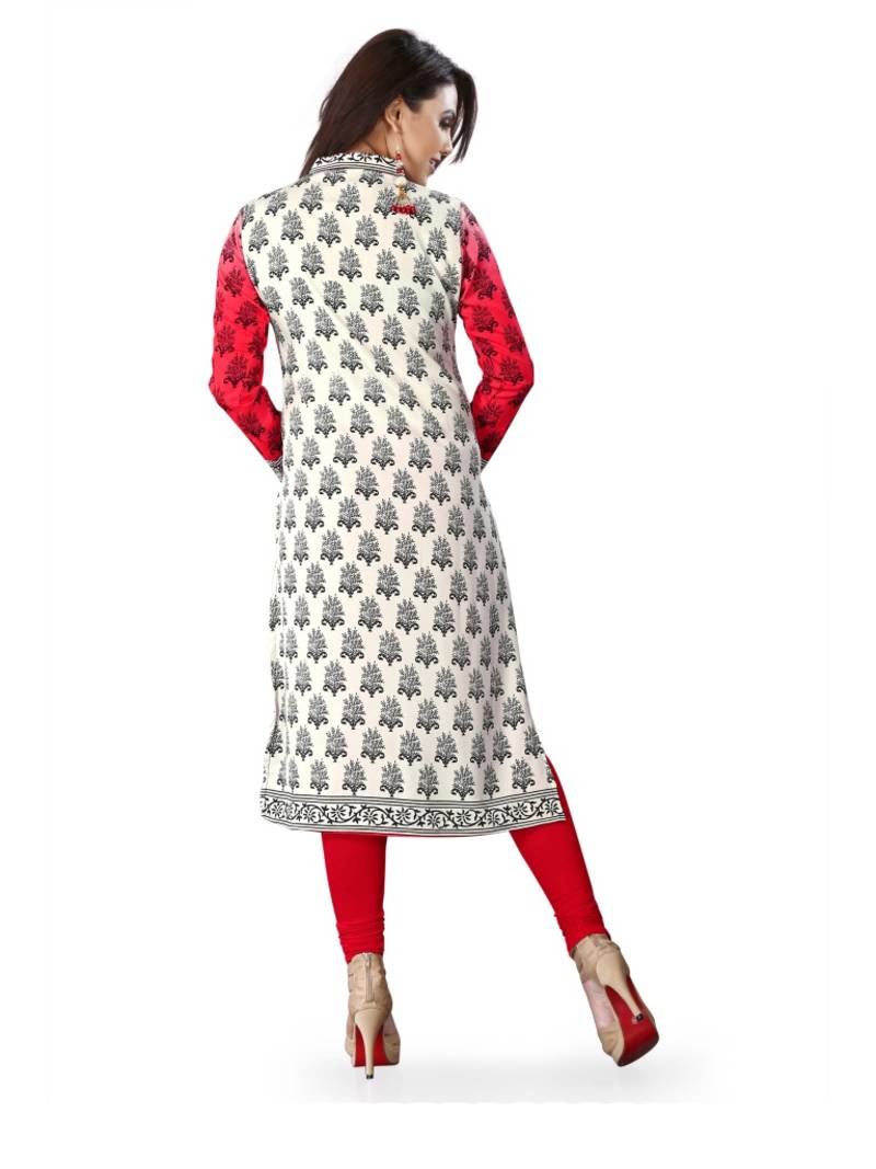 Red and white american crepe printed kurti