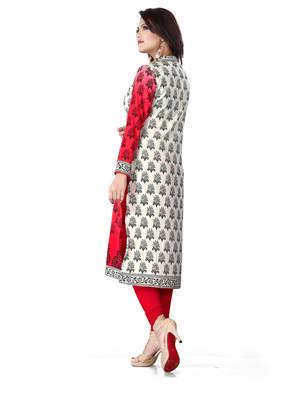 Red and white american crepe printed kurti 3