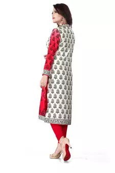 Red and white american crepe printed kurti