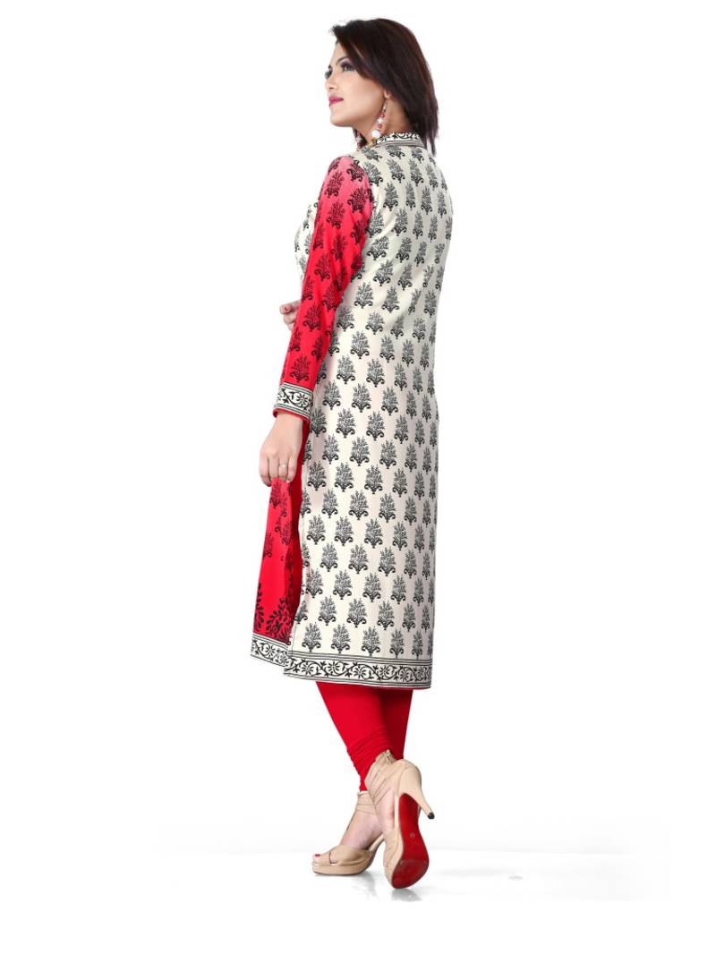 Red and white american crepe printed kurti