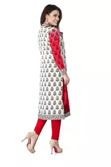 Red and white american crepe printed kurti