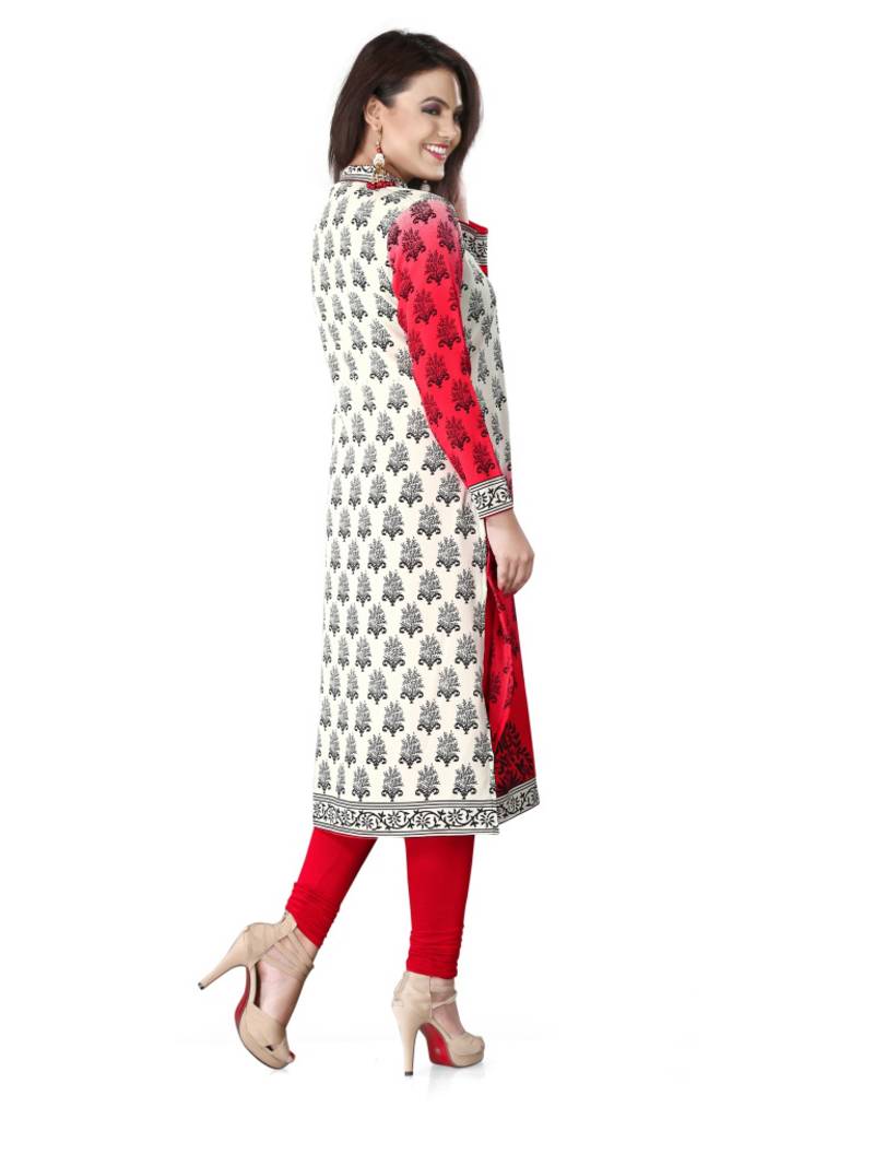 Red and white american crepe printed kurti