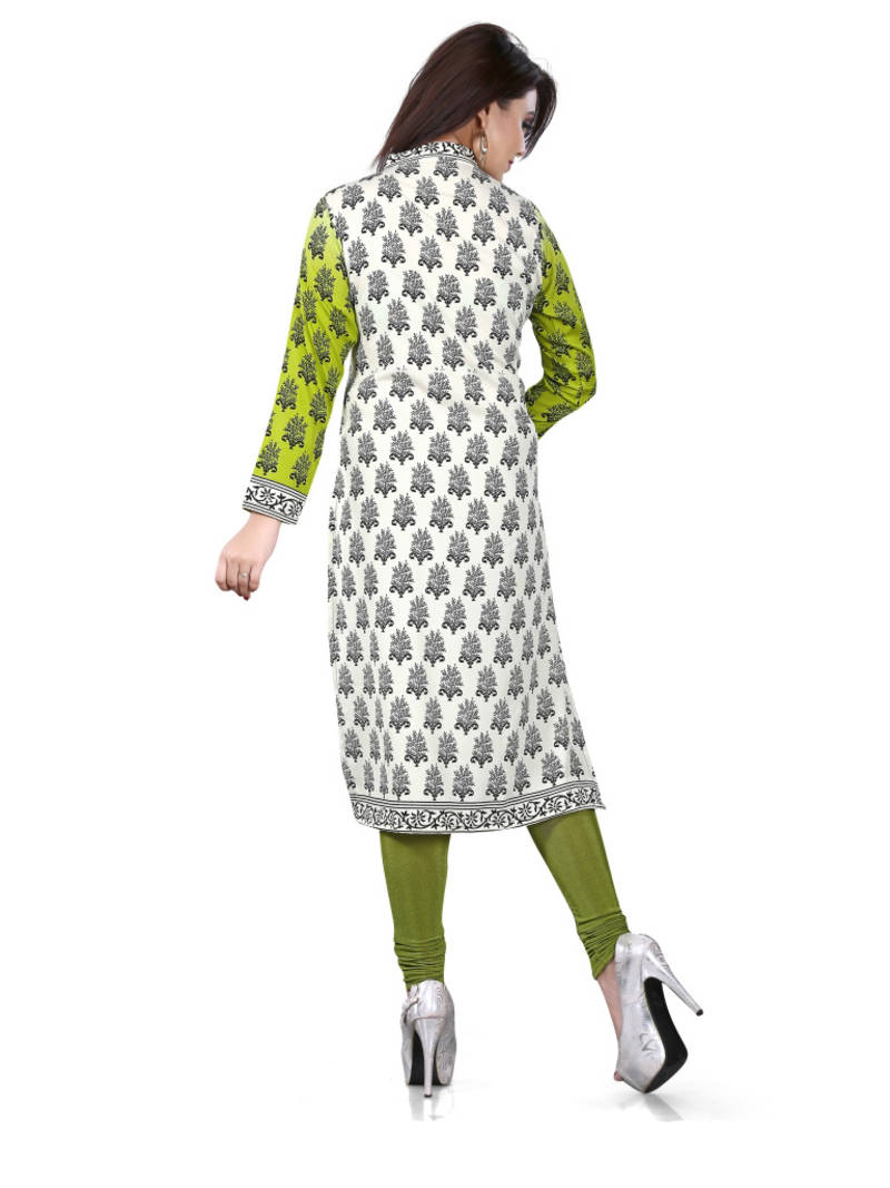 Green and white american crepe printed kurti