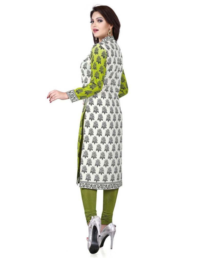 Green and white american crepe printed kurti