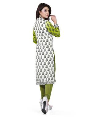 Green and white american crepe printed kurti 3