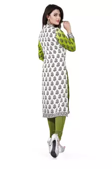 Green and white american crepe printed kurti