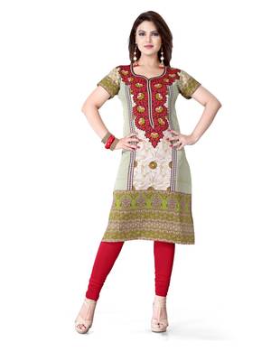 Green and red american crepe printed kurti 1
