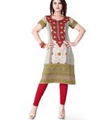 Green and red american crepe printed kurti