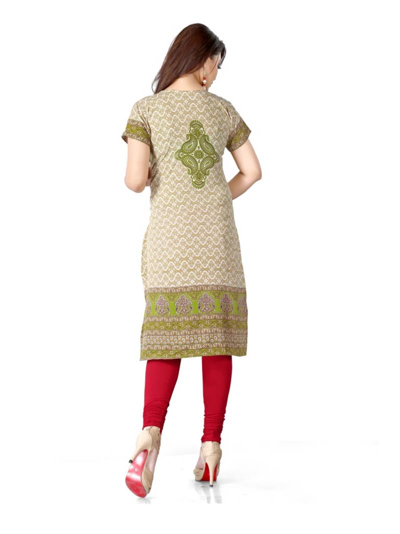 Green and red american crepe printed kurti