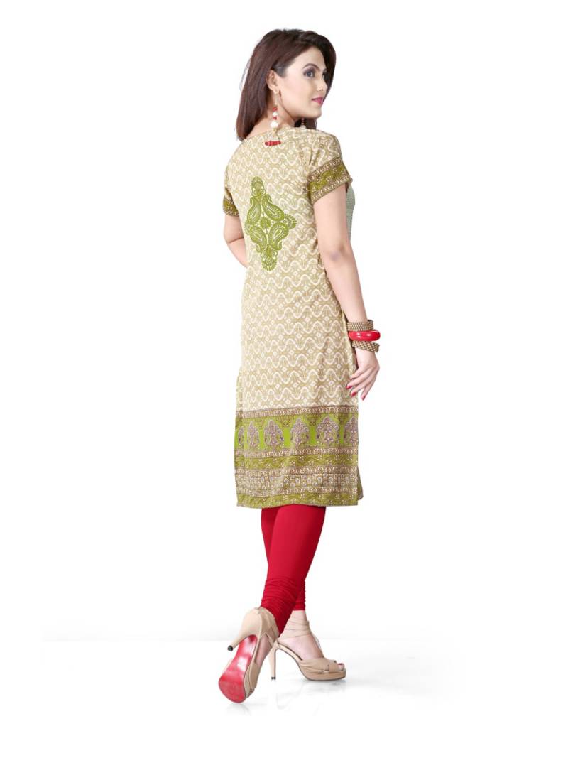 Green and red american crepe printed kurti
